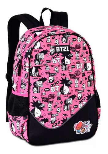 Mochila de Costas Escolar BT21 Bangtan Kpop BTS Menina Korea Oficial Rosa - Clio