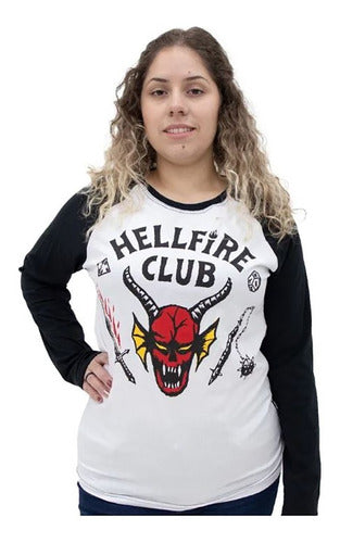 Camiseta Manga Longa Hell Fire Club Stranger Things Hawkins Piticas - Megalonania