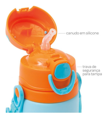 Garrafa Garrafinha Alumínio Infantil Silicone Canudo Leão Buba