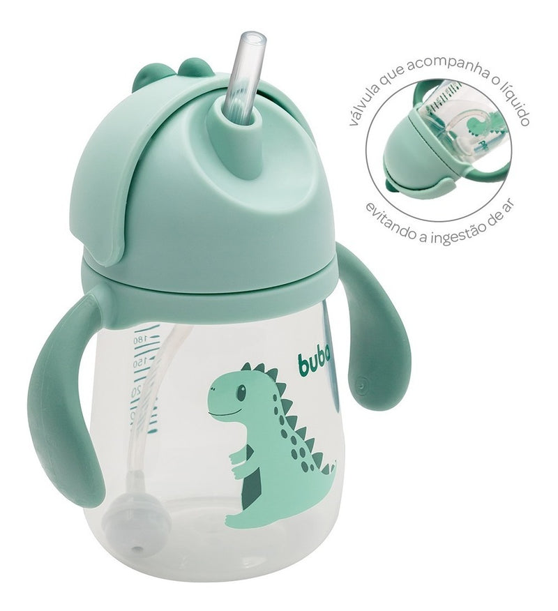 Copo Bebê Infantil Dino Alça Removível Canudo Silicone Buba