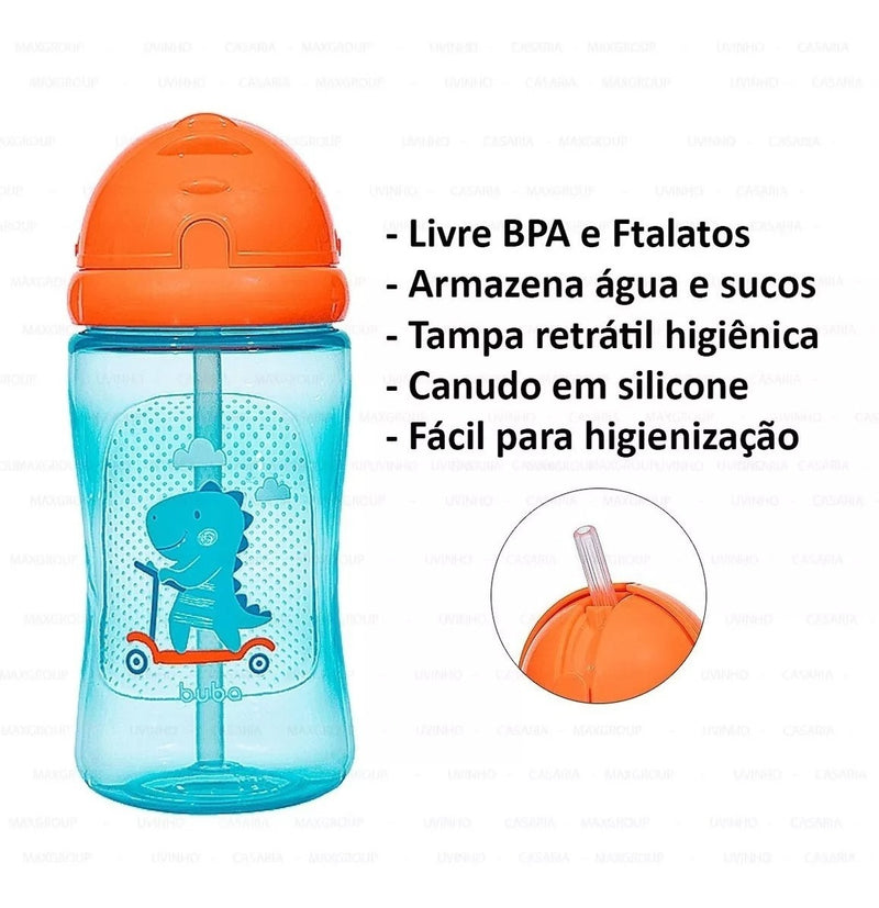 Copo Garrafa Infantil De Água Com Canudo Retrátil Silicone Buba