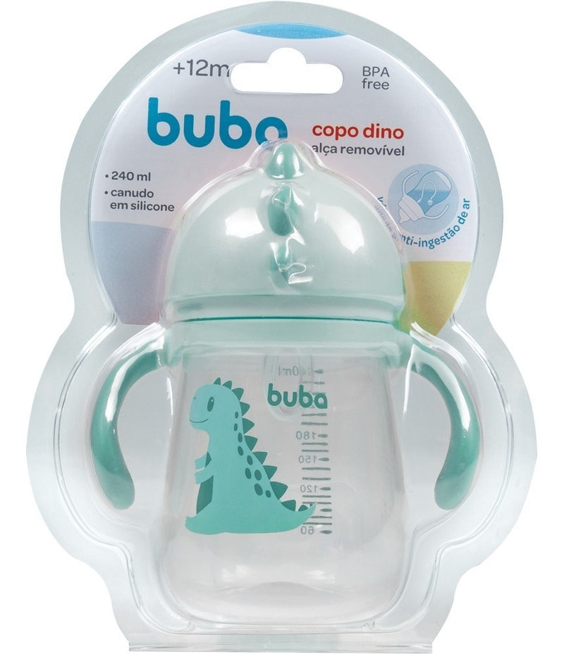 Copo Bebê Infantil Dino Alça Removível Canudo Silicone Buba