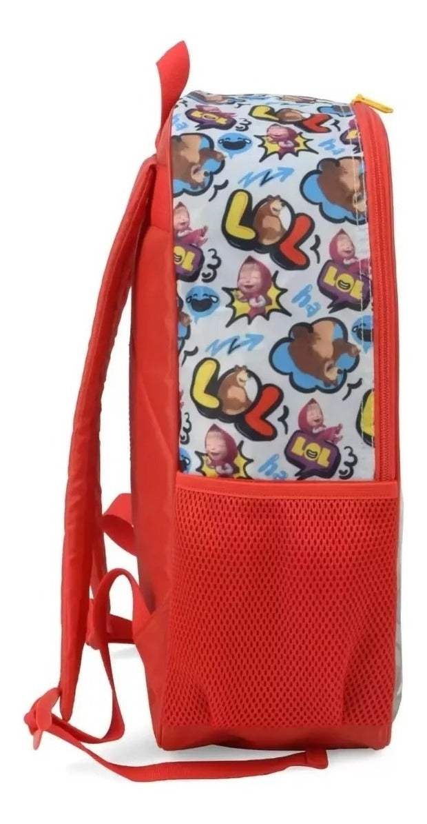 Mochila de Costas Escolar Infantil Feminina Masha e Urso - Luxcel