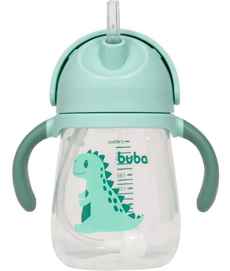 Copo Bebê Infantil Dino Alça Removível Canudo Silicone Buba