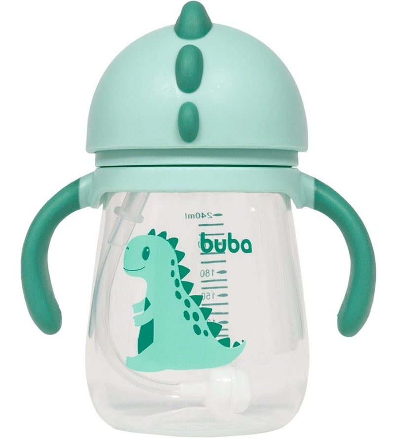 Copo Bebê Infantil Dino Alça Removível Canudo Silicone Buba