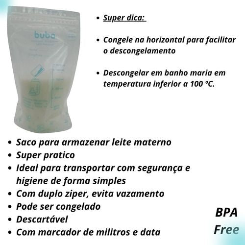 Kit 25 Sacos para Armazenar Leite Materno Congelar 200 ml Bebê Kids - Buba