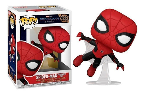 Boneco Funko POP! Homem Aranha Upgraded Suit 923 Marvel Studios Brinquedo Colecionável Spiderman Vingadores Guerra Infinita Presente Criança