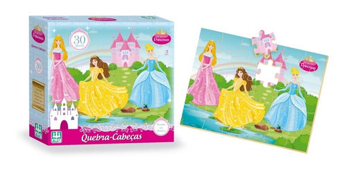 Jogo Quebra Cabeça Brinquedo Princesas 30 Peças Didático Nig