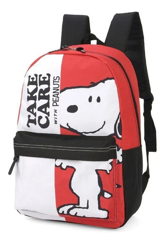 Mochila de Costas Infantil Juvenil Snoopy Peanut Escolar Vermelha - Luxcel