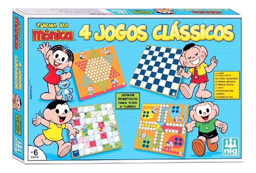 Jogo 4x1 Dama Ludo Xadrez Chinês Escadas Turma Da Mônica Nig