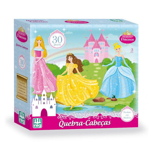 Jogo Quebra Cabeça Brinquedo Princesas 30 Peças Didático Nig