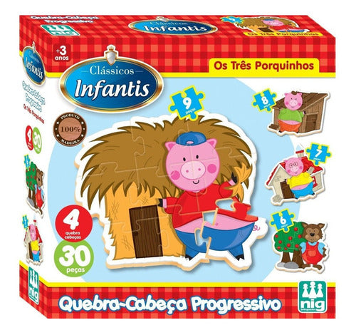 Jogo Quebra-cabeça Infantil Brinquedos Os Três Porquinhos Didático Nig