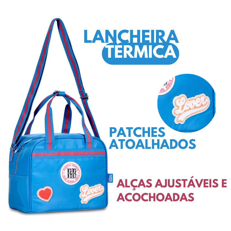 Lancheira Térmica Duas Alças Rebecca Bonbon Preto Rosa Azul Lanche Fashion Feminino Juvenil Escolar Clio