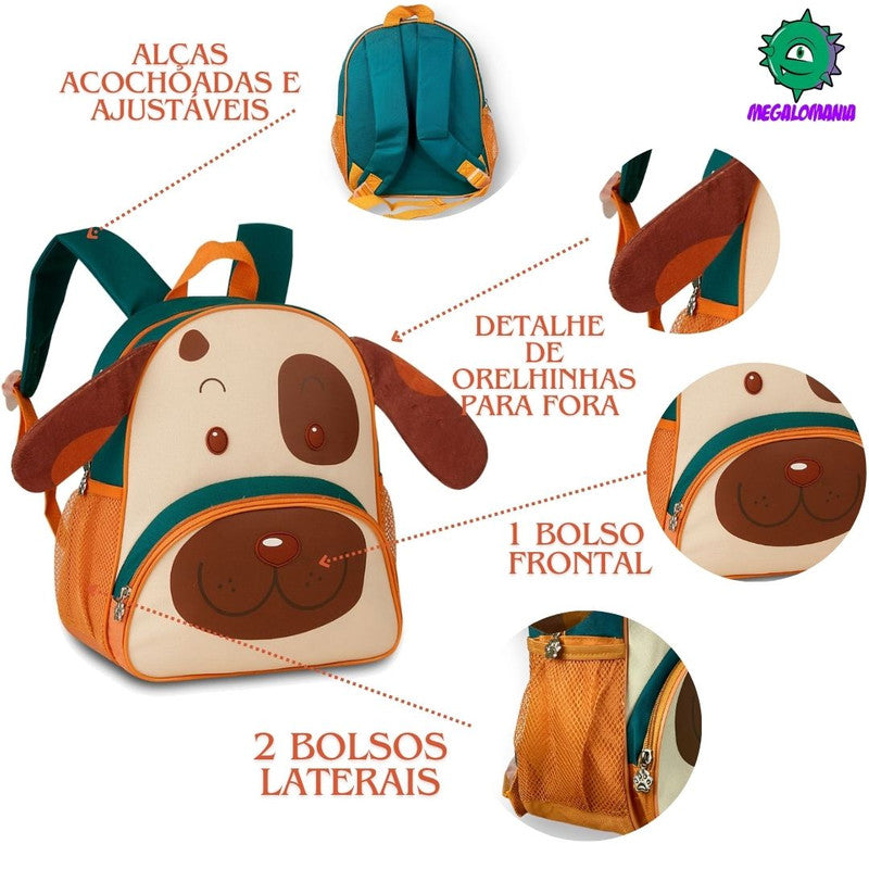 Kit Mochila de Carrinho Laranja Bolsa Mala Lancheira Térmica Duas Alças Escolar Infantil Clio