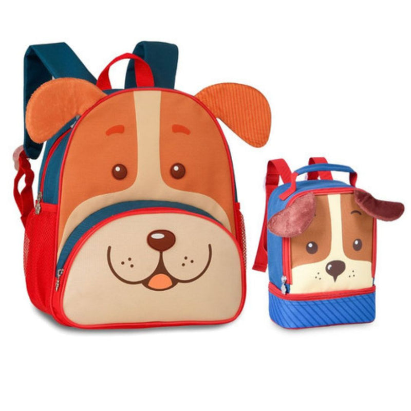 Kit Mochila de Costas Cachorrinho Laranja Lancheira Térmica Duas Alças Escolar Infantil Clio