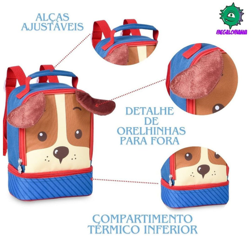 Kit Mochila de Costas Cachorrinho Laranja Lancheira Térmica Duas Alças Escolar Infantil Clio