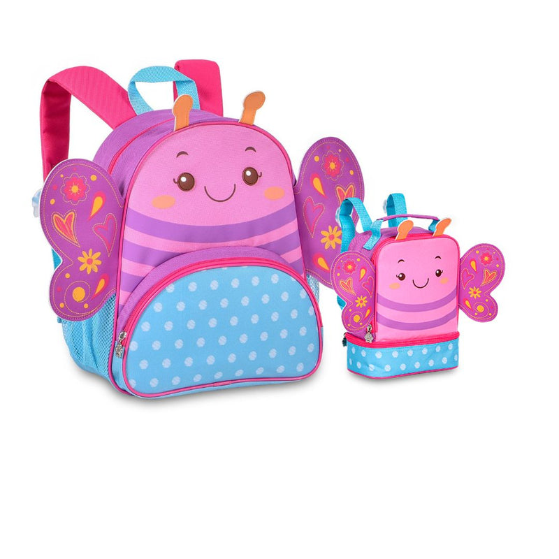 Kit Mochila de Costas Bolsa Mala Lancheira Térmica Infantil Menina Borboleta Roxo Criança Pets Clio