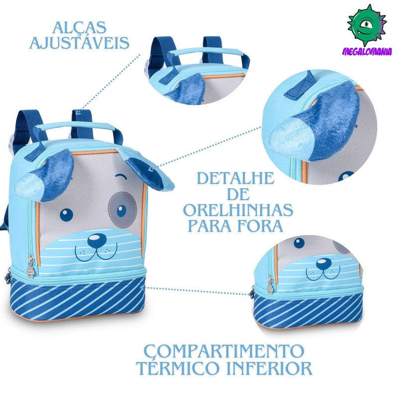 Lancheira Térmica Cachorro Azul Vermelha Laranja Escolar Lanchinho Infantil Clio