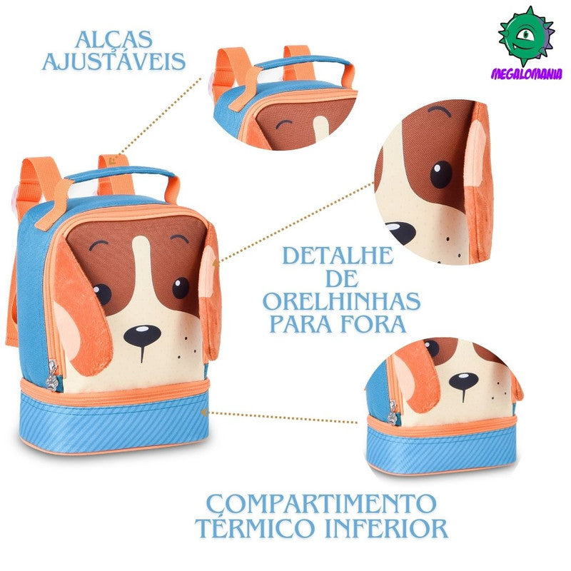 Lancheira Térmica Cachorro Azul Vermelha Laranja Escolar Lanchinho Infantil Clio