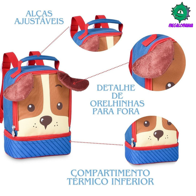 Lancheira Térmica Cachorro Azul Vermelha Laranja Escolar Lanchinho Infantil Clio