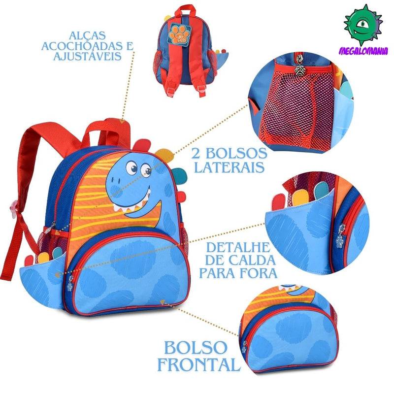 Mochila de Costas Bolsa Mala Dinossauro Menino Infantil Bebê Criança Verde Escolar Azul Clio