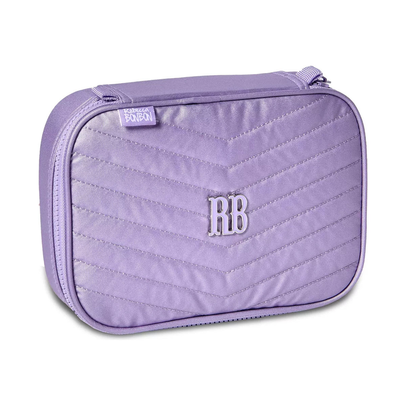 Kit Mochila de Carrinho Bolsa Mala Lancheira Térmica Duas Alças Estojo Box Feminino Juvenil Escolar Roxo Rebecca Bonbon Clio