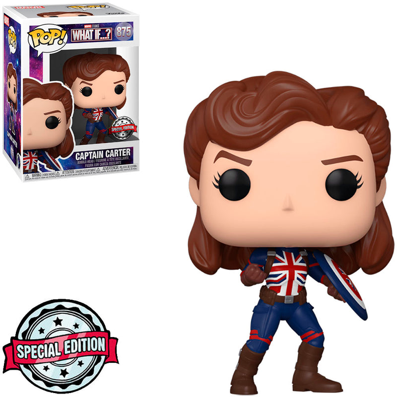 Boneco Funko POP Captain Carter What If...? 875 Exclusive Marvel Disney Animation Vingadores Brinquedo Colecionável Presente Coleção Criança