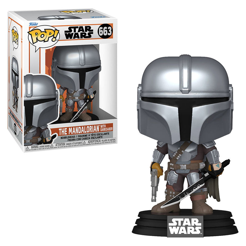 Boneco Funko POP Mandalorian With Darksaber 663 Star Wars Disney Série The Mandalorian Brinquedo Colecionável Presente Coleção Criança