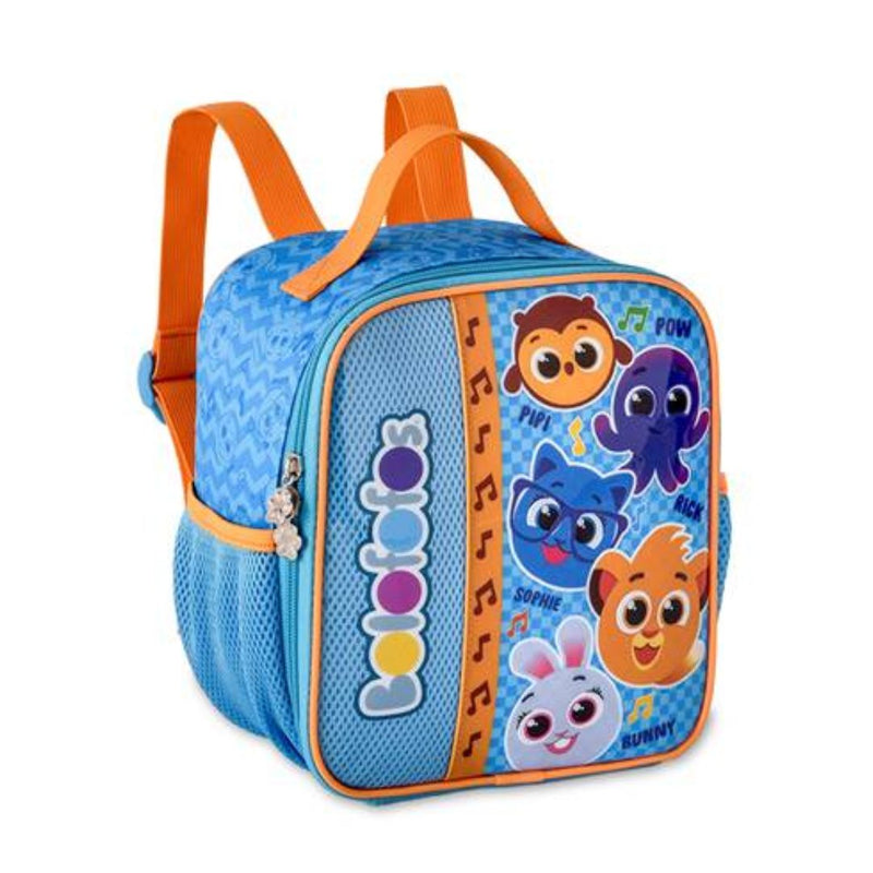 Kit Mochila de Carrinho Bolofofos Azul Lancheira Térmica Duas Alças Lanchinho Infantil Escolar Clio