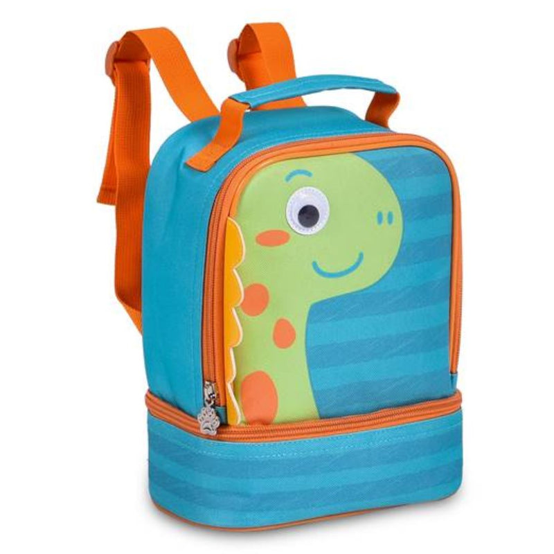 Kit Mochila de Carrinho Mala de Rodinhas Dinossauro Verde Lancheira Térmica Infantil Masculino