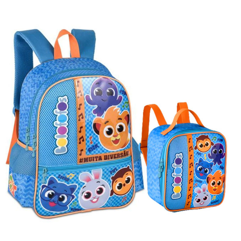 Kit Mochila Costas Bolofofos Bolsa Mala Lancheira Térmica Duas Alças Infantil Escolar Clio