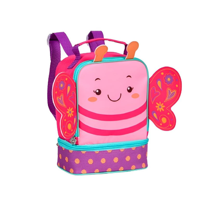 Kit Mochila de Costas Mala Bolsa Lancheira Térmica Infantil Menina Borboleta Rosa Criança Pets Clio