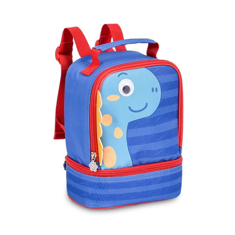 Kit Mochila de Carrinho Dinossauro Mala de Rodinhas Azul Lancheira Térmica Duas Alças Costas Meninos Masculino Infantil