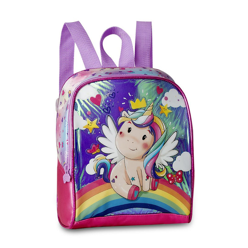 Kit Mochila Costa Mala Bolsa Unicórnio Lancheira Térmica Duas Alças Estojo Duplo Feminino Infantil Escolar Lanchinho Clio