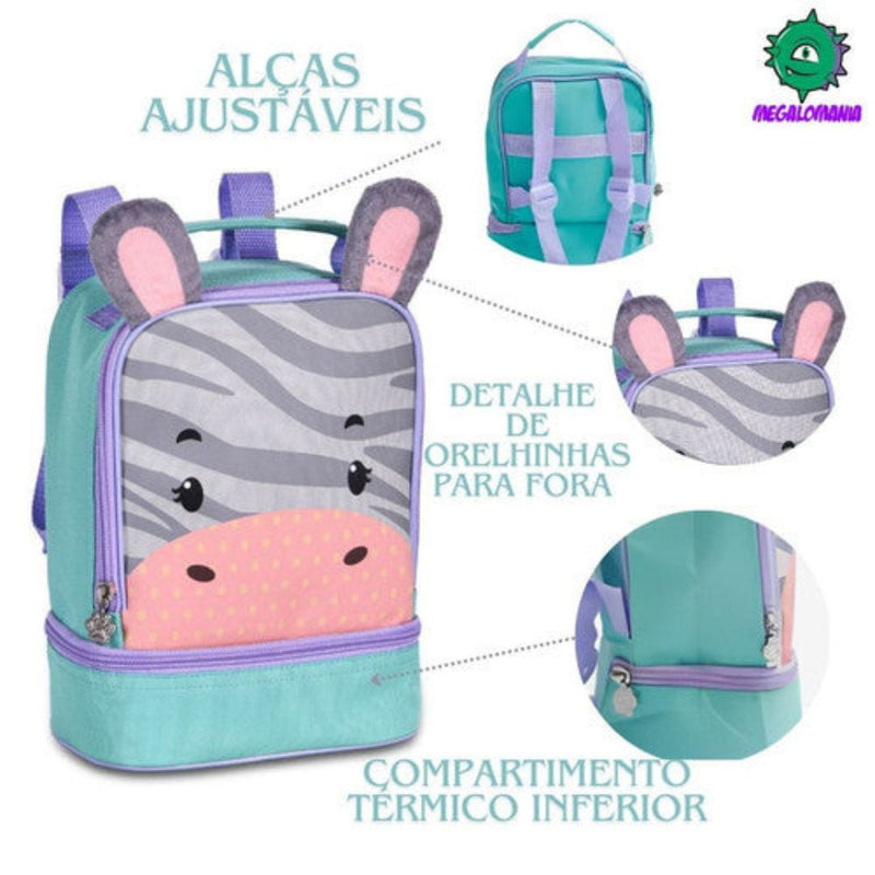 Lancheira Térmica Girafa Zebra Gatinha Duas Alças Lanchinho Escolar Infantil Clio