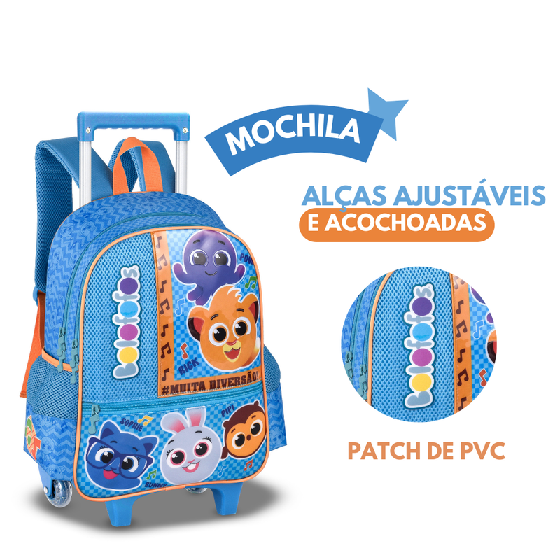 Mochila Mala Bolsa de Carrinho Costas Azul Masculino Infantil Bolofofos Clio