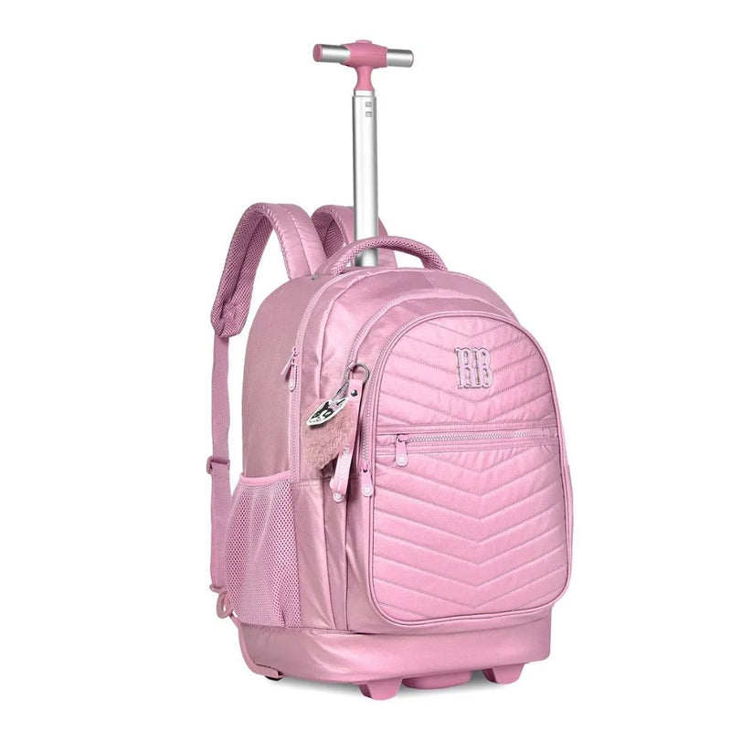 Kit Mochila de Carrinho Mala Bolsa Lancheira Térmica Duas Alças Estojo Box Rosa Femino Escolar Lanchinho Rebecca Bonbon Clio