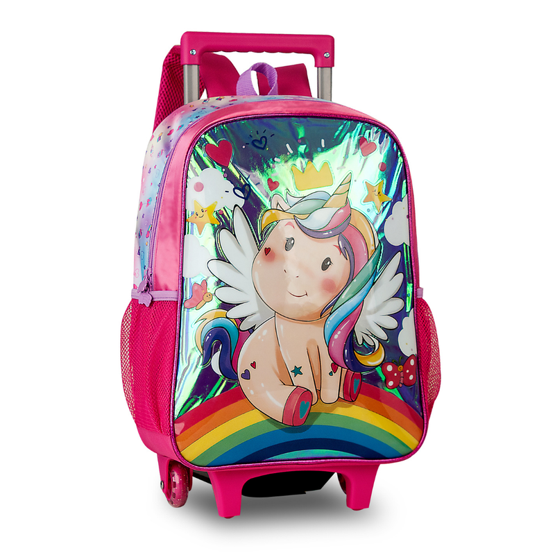 Mochila de Carrinho Mala Bolsa Unicórnio Feminino Escolar Infantil Clio