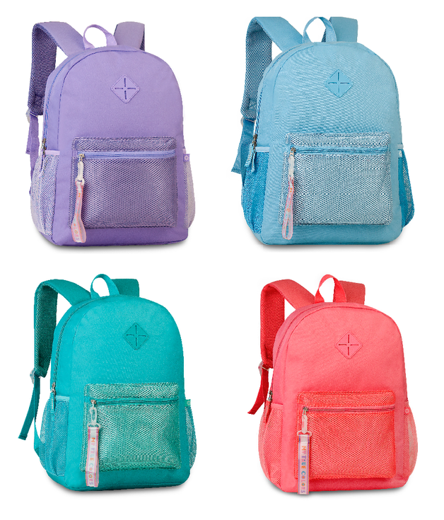 Mochila de Costas 17'' Juvenil Escolar Azul Cores Pastel Menina - Clio