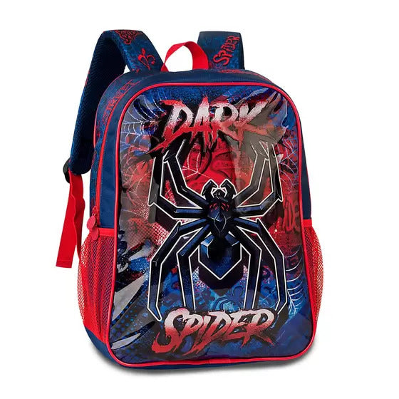 Mochila de Costas Escolar Homem Infantil Aranha Spider Dark Spider para Meninos Azul e Vermelha - Clio