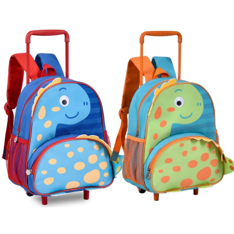 Mochila de Carrinho Mala Bolsa Dinossauro Verde Azul Infantil Masculino Clio