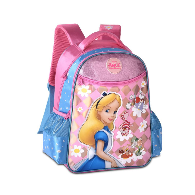 Mochila de Costas Mala Bolsa Alice no País das Maravilhas Rosa Infantil Feminino Escolar Clio