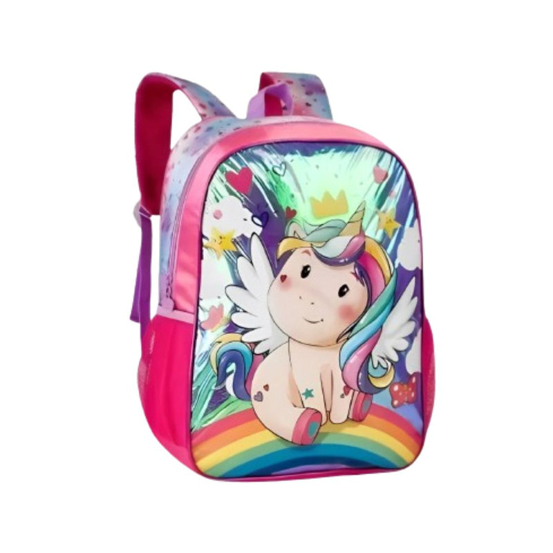 Kit Mochila Costa Mala Bolsa Unicórnio Lancheira Térmica Duas Alças Estojo Duplo Feminino Infantil Escolar Lanchinho Clio