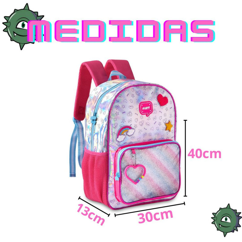 Mochila de Costas Holográfica Mala Bolsa Duas Alças Juvenil Meninas Escolar Clio