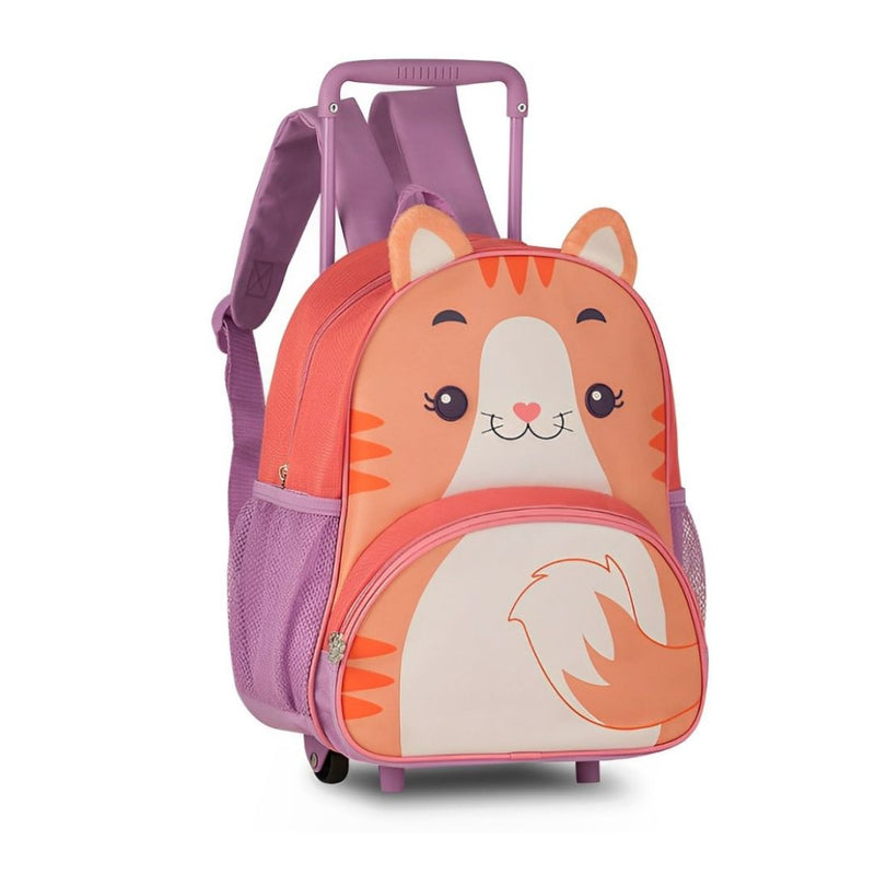 Mochila de Carrinho Rodinha Bolsa Infantil Menina Escolar Volta Aulas Pets Gato Girafa Vaca Clio