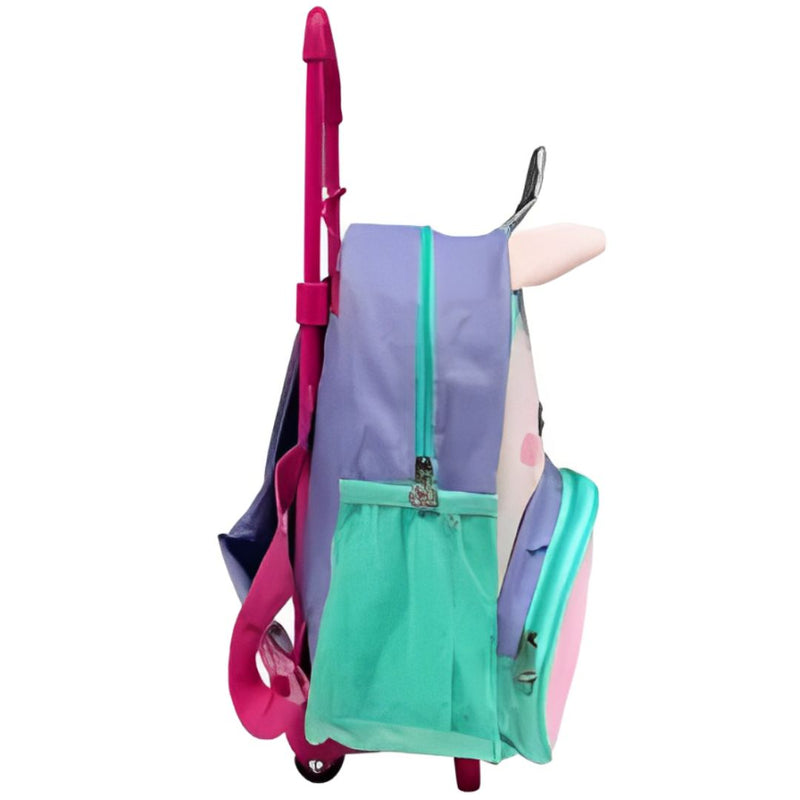 Mochila de Carrinho Mala Bolsa Unicórnio Rosa Roxo Lancheira Térmica Duas Alças Lanchinho Escolar Infantil Feminino Clio