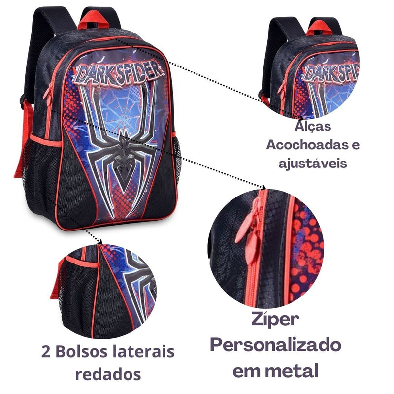 Mochila de Costas Mala Bolsa Dark Spider Homem Aranha Infantil Masculino Escolar Clio