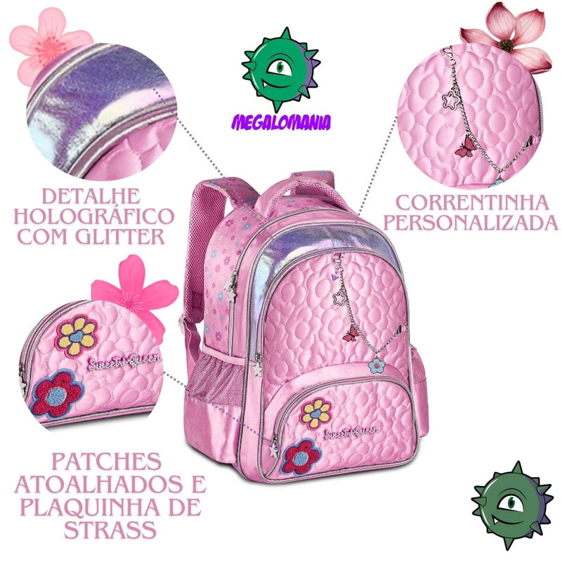 Mochila de Costas Bolsa Mala Duas Alças Rosa Feminino Juvenil Escolar Clio