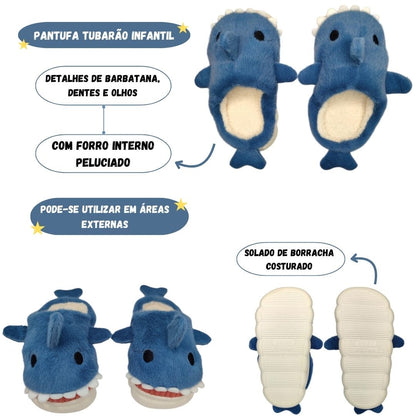 Pantufa Infantil Tubarão Baby Shark Inverno Menino Presente Azul Solado Borracha