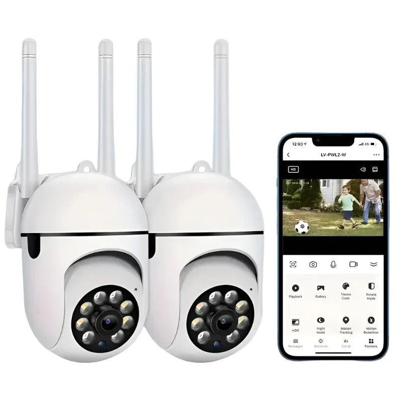 Câmera de Vigilância IP PTZ WiFi CCTV ao Ar Livre com Áudio Zoom Digital 4X Visão Noturna Proteção à Prova D'Água e Conectividade Sem Fio 2.4G Acessório Segurança